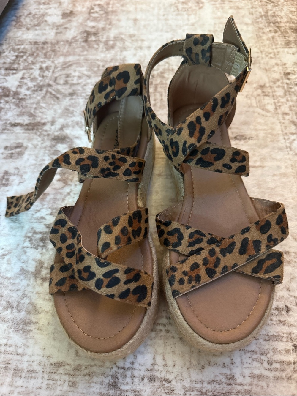 Bonnibel Leopard Print Espadrille Platform Sandals Fall Transition - size 7